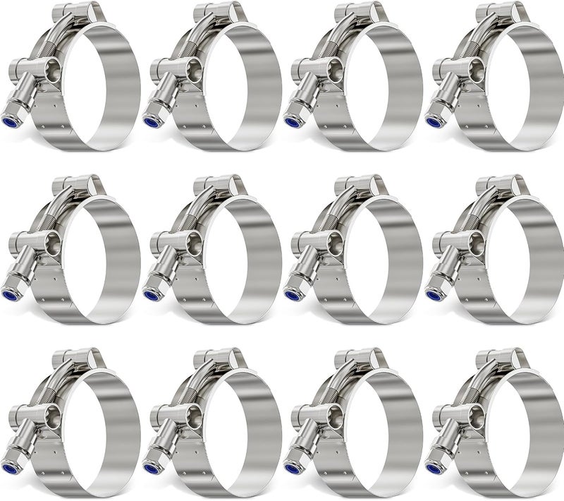 ORU 12Pack 1.75 Inch T Bolt Hose Clamp,304 Stainless Steel Heavy Duty Hose Clamp,Adjustable 51-59mm Radiator Hose Clamps for Tube, Automotive, Radiator, lntercooler - Image 1